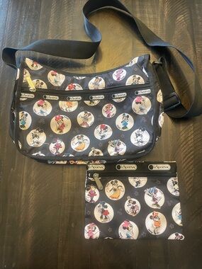 LeSportsac Black Mickey & Friends Printed Crossbody with Zip Pouch